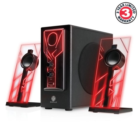 Computer Speaker Sound System with Glowing Red LED Accents - Red