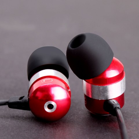 GOgroove AudiOHM HF Noise Isolating Earphone Headset with Built-in Microphone - Red