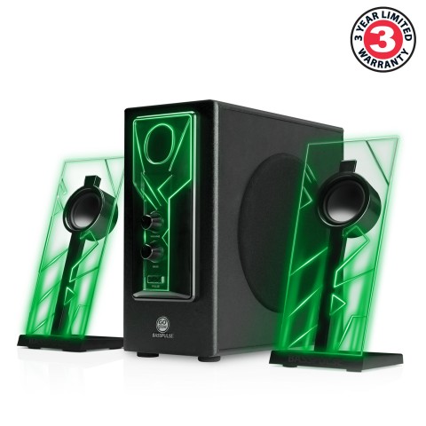 Glowing Green LED Computer Speaker Sound System with Dual Drivers - Green