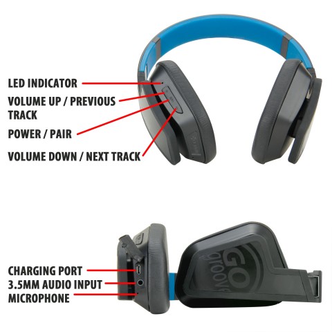 Water-Resistant Wireless Headphones with Microphone & Folding Design - Black