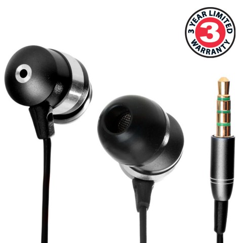 GOgroove AudiOHM HF Noise Isolating Earphone Headset with Built-in Microphone - Black