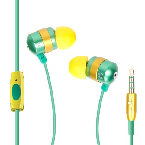 GOgroove AudiOHM HF Earbuds Earphones w/ Hands-Free Microphone ( Emerald Green ) - Green