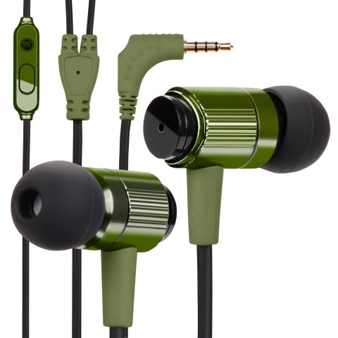 Ultra-Durable In-Ear Headphones with Mic , Soft Gel Earbuds & Lifetime Warranty - Army Green