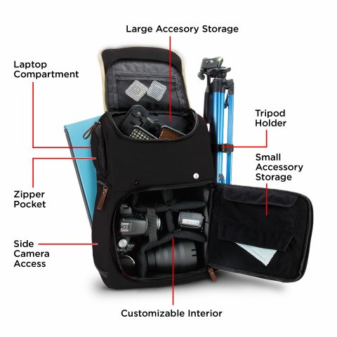 Professional DSLR Camera Backpack Case for Photography and Laptop Travel Use - Black