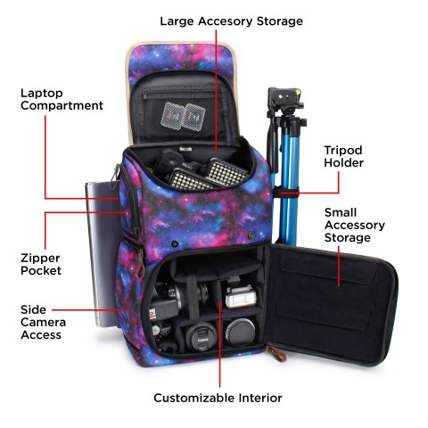 Professional DSLR Camera Backpack Case for Photography and Laptop Travel Use - Galaxy