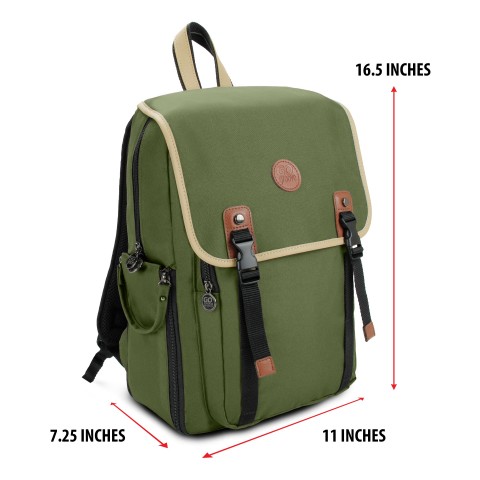 GOgroove Fashionable Multifunction DSLR Camera Backpack with Tablet Compartment - Army Green