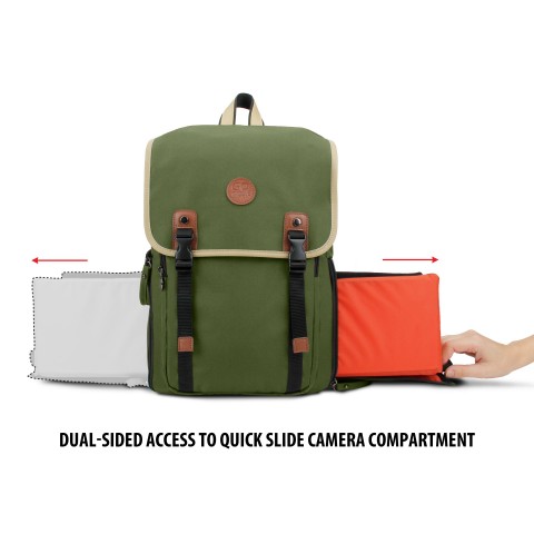 GOgroove Fashionable Multifunction DSLR Camera Backpack with Tablet Compartment - Army Green