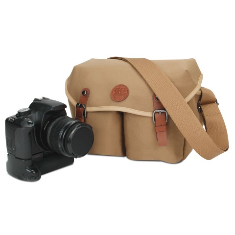 GOgroove DSLR Messenger Style Camera Bag with Seven Accessory Pockets and Adjustable Strap - Tan