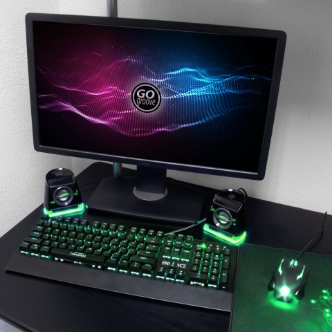 Computer Speakers with Green LED Accents, USB Connection and Passive Subwoofer - Green
