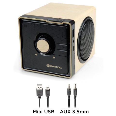 Rechargeable Bluetooth Speaker with Microphone, AUX Port & Rechargeable Battery - Wireless - Wood