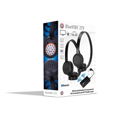 Wireless Dual Headset Bluetooth TV Connection Kit with Leather Ear Cups - Black
