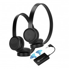 Wireless Dual Headset Bluetooth TV Connection Kit with Leather Ear Cups - Black