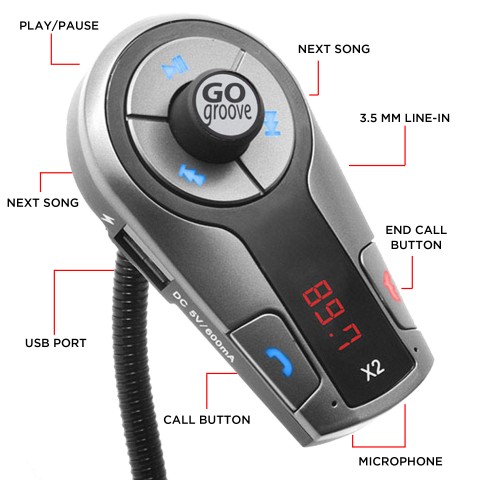 Bluetooth Car FM Transmitter with USB Port , Music Control & Hands-Free Calling - Gray