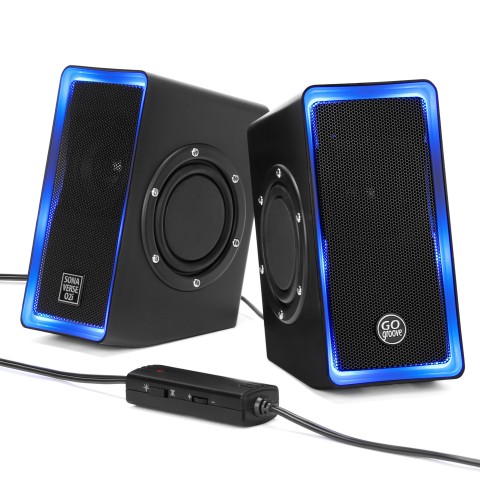 GOgroove SonaVERSE O2i Speakers for PC with AUX Input (Black with LEDs) - Black with LEDs