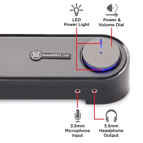 USB Powered Computer Sound Bar Speaker with 3.5mm Headphone & Microphone Jack - Black