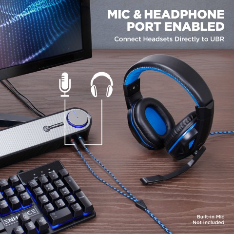 USB Powered Computer Sound Bar Speaker with 3.5mm Headphone & Microphone Jack - Black