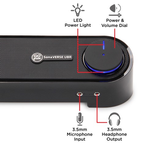 Computer Sound Bar Speaker (Blackout) with Easy Access Headphone & Mic Jacks - Blackout