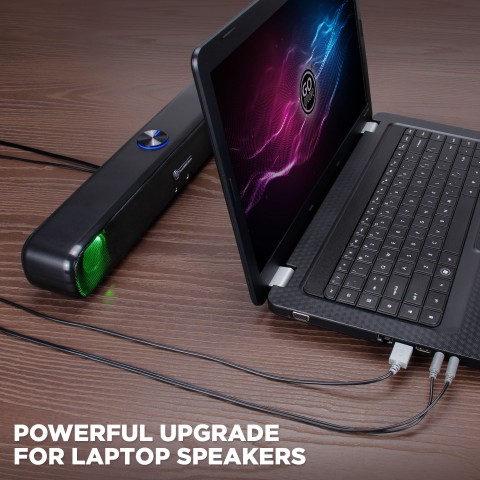 USB Powered LED Sound Bar Computer Speaker for Desktops and Laptops - Blackout