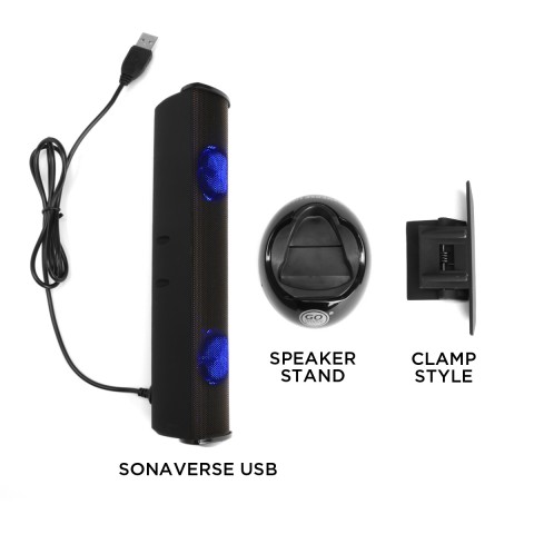 GOgroove LED Laptop Computer Speaker with Clip-On Portable Soundbar Design - Blue