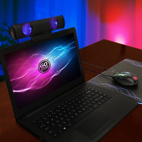 LED Laptop Computer Speaker with Clip-On Portable Soundbar Design - Blue
