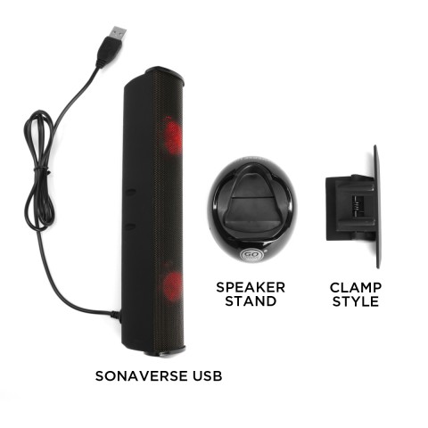 LED Laptop Computer Speaker with Clip-On Portable Soundbar Design - Red