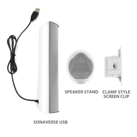 GOgroove USB Laptop Computer Speaker with Clip-On Portable Soundbar Design - White