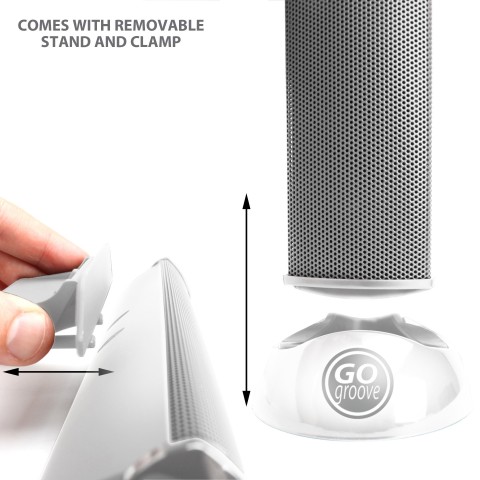 GOgroove USB Laptop Computer Speaker with Clip-On Portable Soundbar Design - White