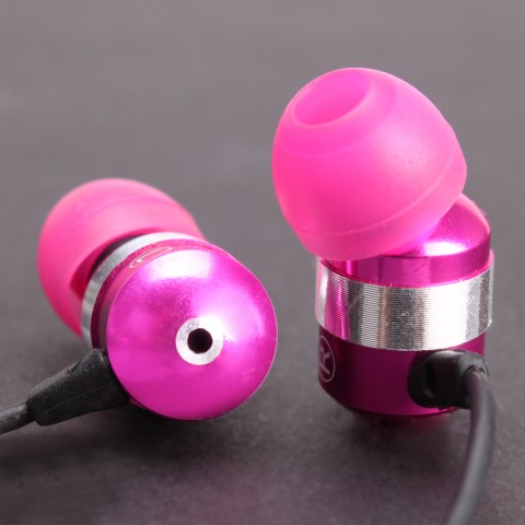 GOgroove AudiOHM HF Earphones Headphones w/ Hands-Free Microphone (Neon Pink) - Pink