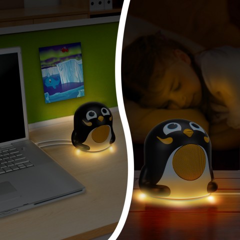 Character Mood Light Speaker w/ Glowing LED Base & 3.5mm Jack - Penguin