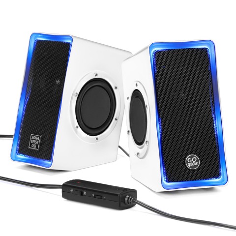 Mose dug overdrive USB Computer Speakers with Blue LED Lights & Dual Drivers - White with LEDs